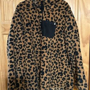 Leopard Print Sherpa Hoodie - Brown/Black/cheetah